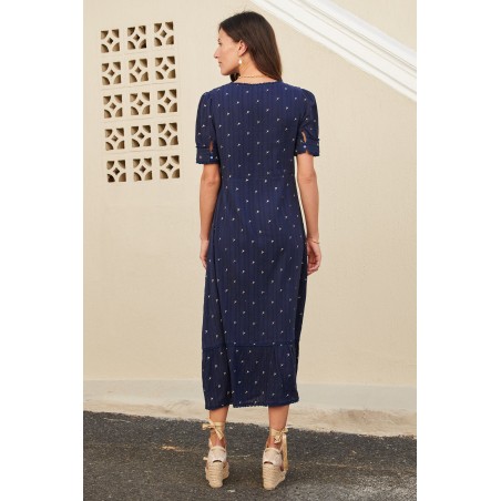 Limited Edition Poppy Embroidered Cotton Dress | Navy New Release