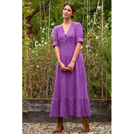 Limited Edition Poppy Embroidered Dress | Purple/ Gold Ready for Shipment