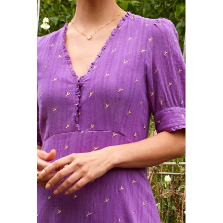 Limited Edition Poppy Embroidered Dress | Purple/ Gold Ready for Shipment