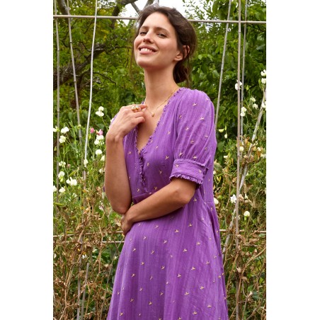 Limited Edition Poppy Embroidered Dress | Purple/ Gold Ready for Shipment