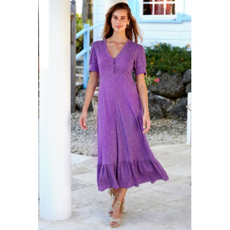 Limited Edition Poppy Embroidered Dress | Purple/ Gold Ready for Shipment