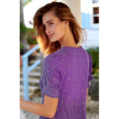 Limited Edition Poppy Embroidered Dress | Purple/ Gold Ready for Shipment