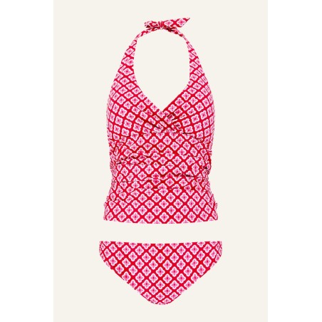 Limited Edition Recycled Ruched Tankini | Diamond Geo Red/Pink In Stock