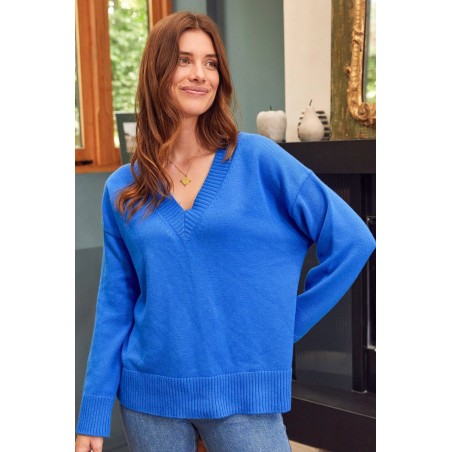 Limited Edition Merino Wool Relaxed V Neck Jumper | Blue Available Now