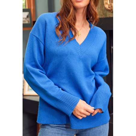 Limited Edition Merino Wool Relaxed V Neck Jumper | Blue Available Now