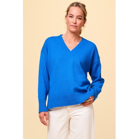 Limited Edition Merino Wool Relaxed V Neck Jumper | Blue Available Now