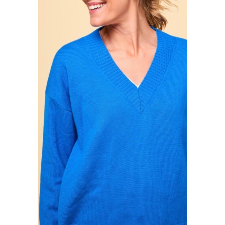 Limited Edition Merino Wool Relaxed V Neck Jumper | Blue Available Now