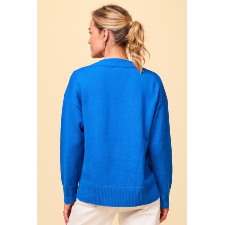 Limited Edition Merino Wool Relaxed V Neck Jumper | Blue Available Now