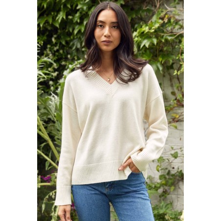 Limited Edition Merino Wool Relaxed V Neck Jumper | Cream Hot New Item