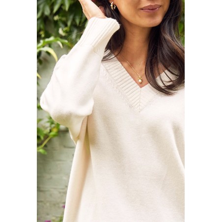 Limited Edition Merino Wool Relaxed V Neck Jumper | Cream Hot New Item