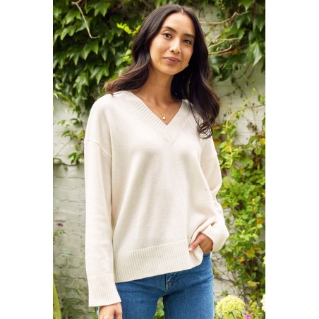 Limited Edition Merino Wool Relaxed V Neck Jumper | Cream Hot New Item