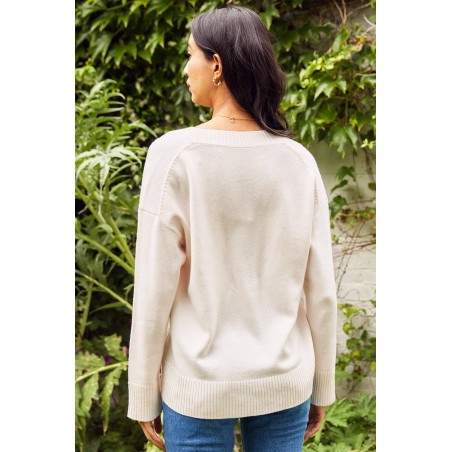 Limited Edition Merino Wool Relaxed V Neck Jumper | Cream Hot New Item