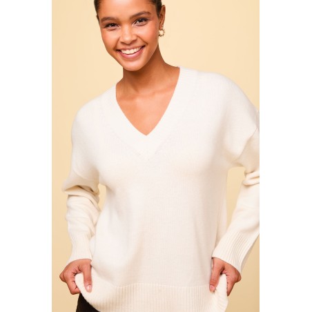 Limited Edition Merino Wool Relaxed V Neck Jumper | Cream Hot New Item