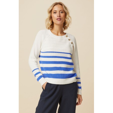 Limited Edition Rhia Jumper | Stripe Ivory/Blue Available for Immediate Shipping