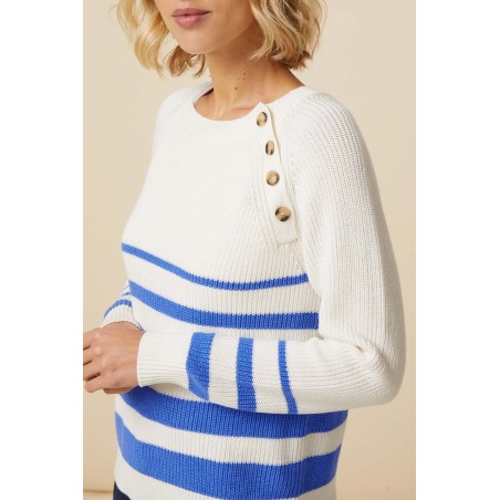 Limited Edition Rhia Jumper | Stripe Ivory/Blue Available for Immediate Shipping