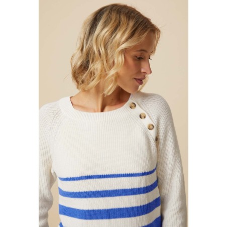 Limited Edition Rhia Jumper | Stripe Ivory/Blue Available for Immediate Shipping