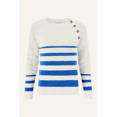 Limited Edition Rhia Jumper | Stripe Ivory/Blue Available for Immediate Shipping