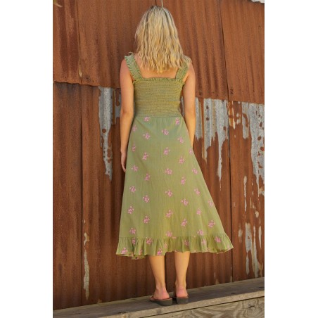 Limited Edition Rhianna Embroidered Dress | Khaki/Pink Limited Stock