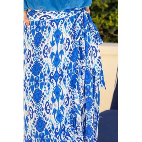 Limited Edition April EcoVero™ Wrap Skirt | Ikat Blue/White Latest Edition