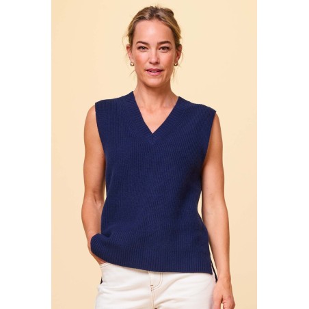 Limited Edition Merino Wool Ribbed V Neck Tank | Navy