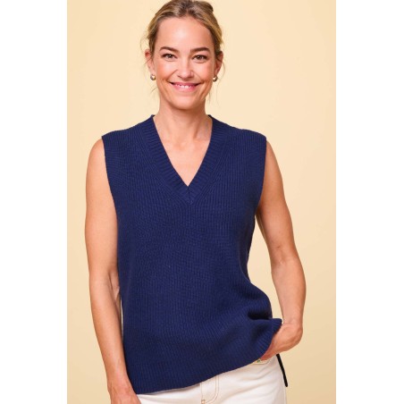 Limited Edition Merino Wool Ribbed V Neck Tank | Navy