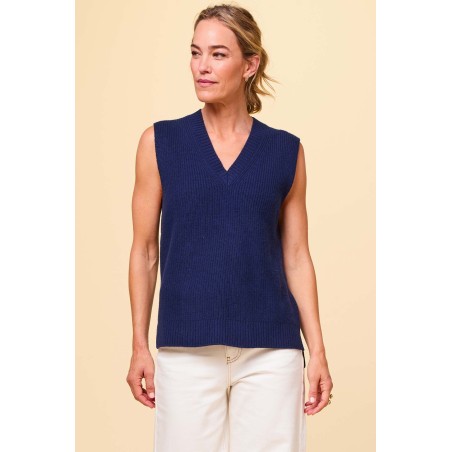 Limited Edition Merino Wool Ribbed V Neck Tank | Navy