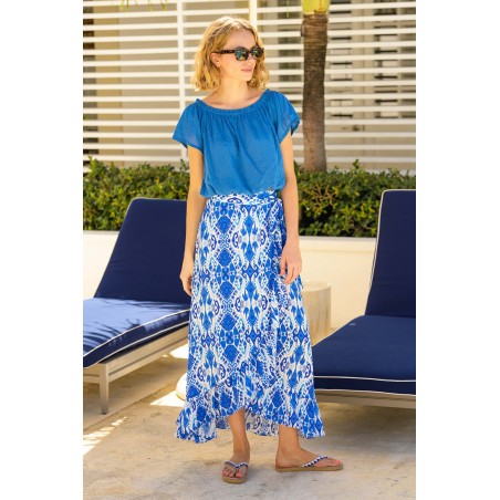 Limited Edition April EcoVero™ Wrap Skirt | Ikat Blue/White Latest Edition