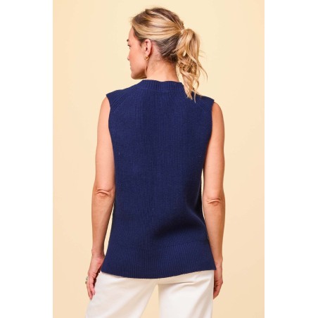 Limited Edition Merino Wool Ribbed V Neck Tank | Navy