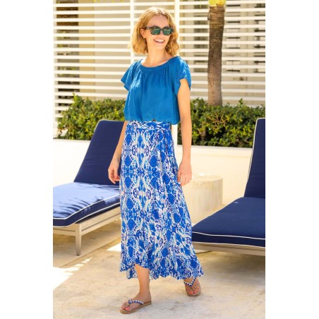 Limited Edition April EcoVero™ Wrap Skirt | Ikat Blue/White Latest Edition