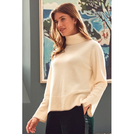 Limited Edition Merino Wool Roll Neck Jumper | Cream/Taupe