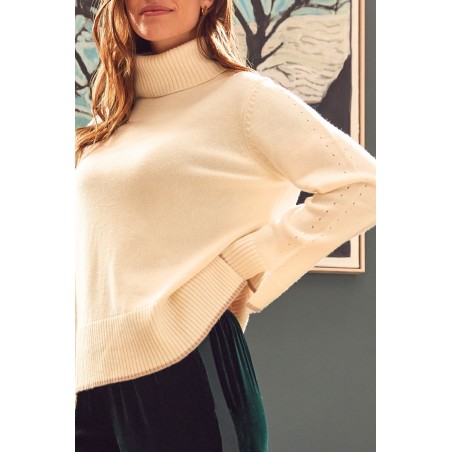 Limited Edition Merino Wool Roll Neck Jumper | Cream/Taupe