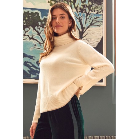 Limited Edition Merino Wool Roll Neck Jumper | Cream/Taupe