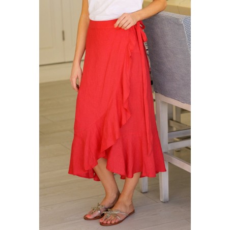 Limited Edition April Linen Wrap Skirt | Hot Red On Hand Now