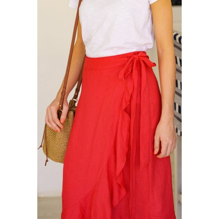 Limited Edition April Linen Wrap Skirt | Hot Red On Hand Now