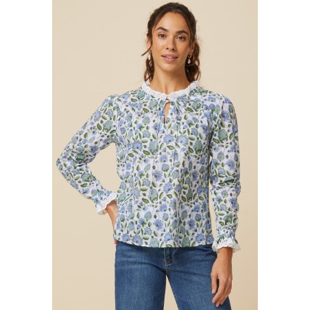 Limited Edition Rosie Block Print Blouse | Blue/Green In Stock