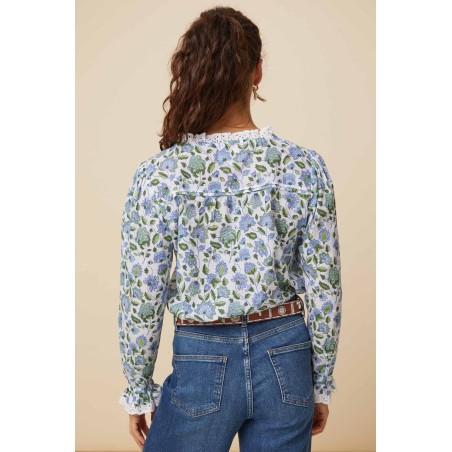 Limited Edition Rosie Block Print Blouse | Blue/Green In Stock