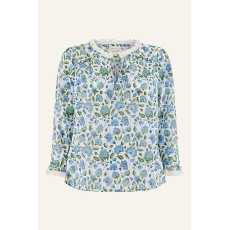 Limited Edition Rosie Block Print Blouse | Blue/Green In Stock