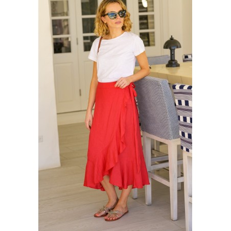 Limited Edition April Linen Wrap Skirt | Hot Red On Hand Now