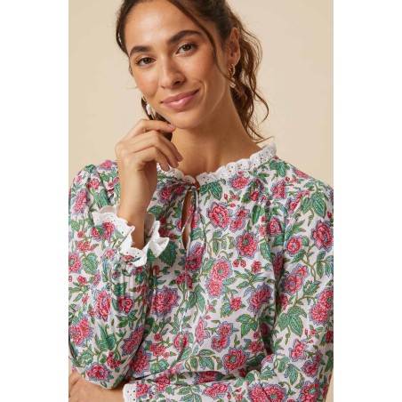 Limited Edition Rosie Block Print Blouse | Pink/Green Available for Immediate Shipping