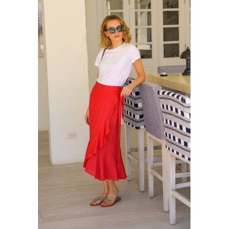 Limited Edition April Linen Wrap Skirt | Hot Red On Hand Now