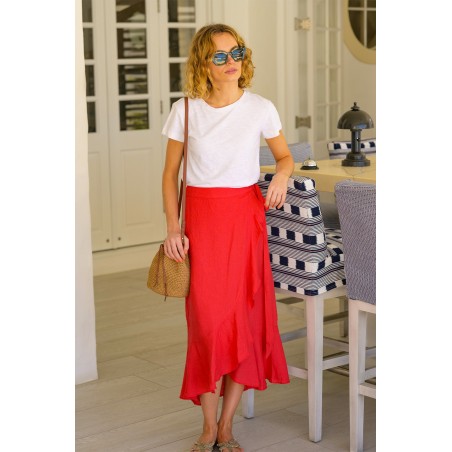 Limited Edition April Linen Wrap Skirt | Hot Red On Hand Now