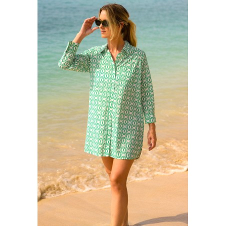 Limited Edition Saffron Beach Shirt | Circle Geo Green New Stock