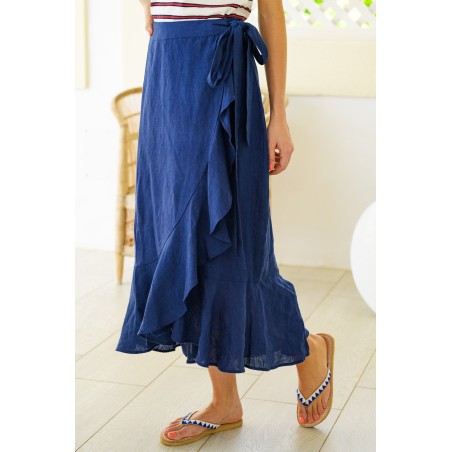 Limited Edition April Linen Wrap Skirt | Navy Fresh Release