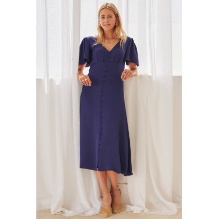 Limited Edition Sally Anne Satin Dress | French Navy Available for Immediate Shipping