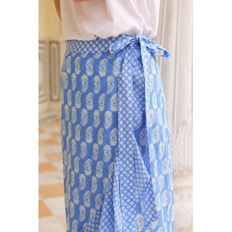 Limited Edition April Cotton Wrap Skirt | Rose Paisley Blue Limited Stock