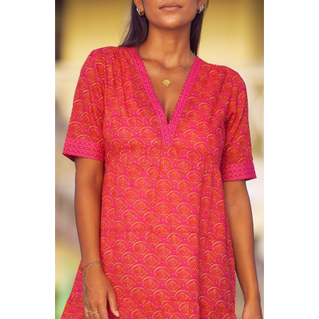 Limited Edition Santorini Kaftan | Clover Pink/Orange Limited Stock