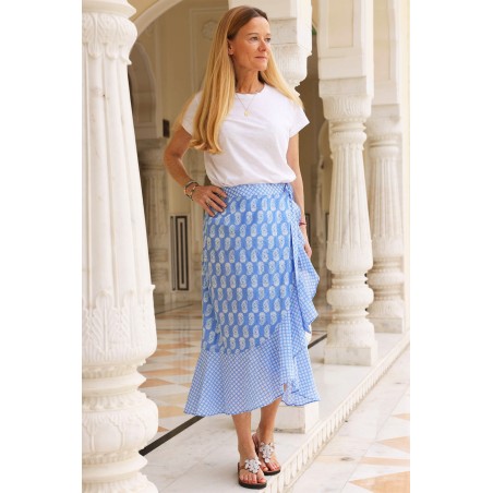 Limited Edition April Cotton Wrap Skirt | Rose Paisley Blue Limited Stock