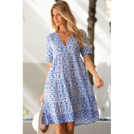 Limited Edition Santorini Dress | White/Blue In Stock