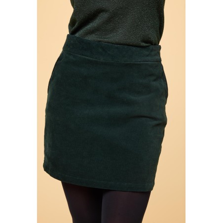 Limited Edition Sapphire Stretch Corduroy Mini Skirt | Bottle Green Available for Immediate Shipping