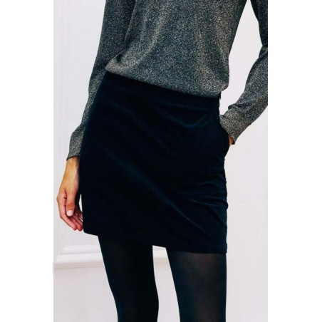 Limited Edition Sapphire Cotton Stretch Velvet Mini Skirt | Black New Release